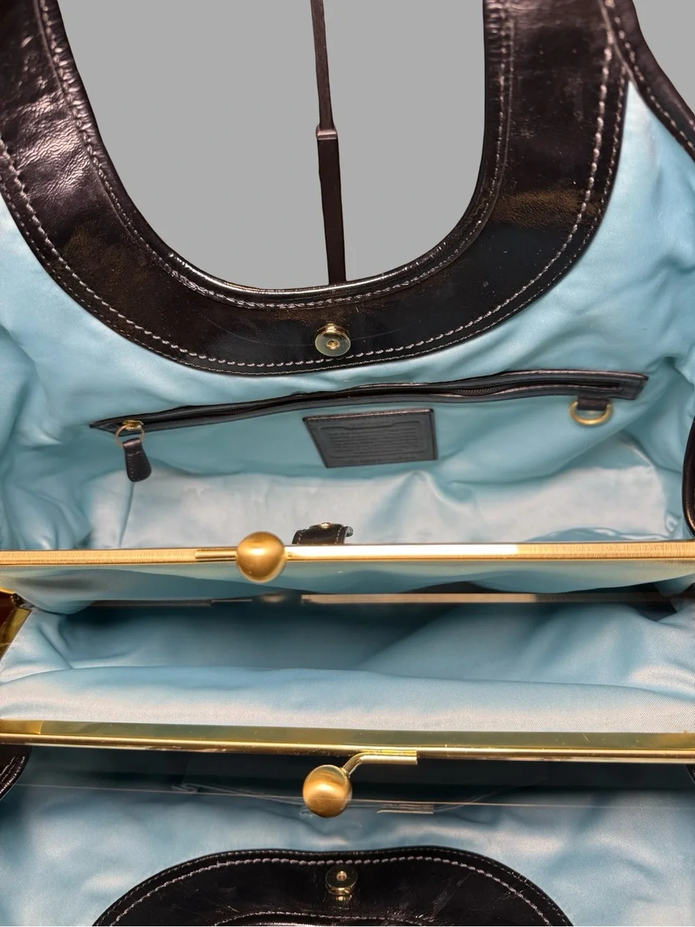 Vintage Y2K Coach Ergo Black Patent Leather Pleated Kisslock Satchel Bag #12520D